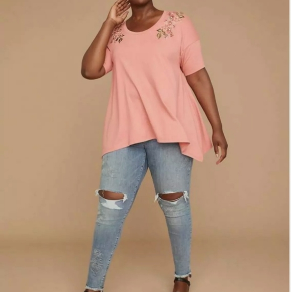 Lane Bryant Tops - Lane Bryant Plus Coral Floral Embroidered Top